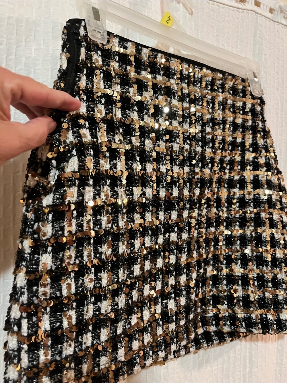TWEEN DIVA MINI SKIRT/Gold Sequins Over Black White Plaid/ Girls 12/Women SM XSM